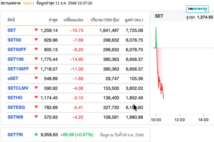 หุ้นไทย เลือดสาด เปิดตลาดดิ่งนรกสิบจุด ผวาทุบกระดานเทขายยับเยิน