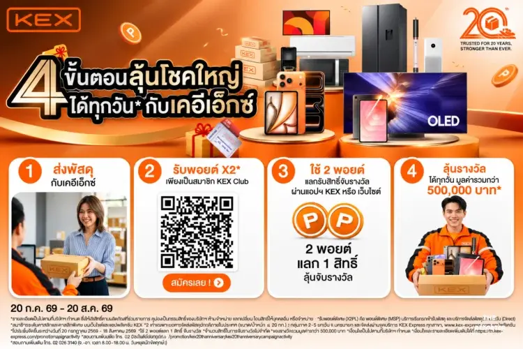 KEX ฉลอง 20 ปี จัดแคมเปญลุ้นรางวัล 5 แสนบาท มอบพอยต์ x2 ถึง 20 ส.ค.