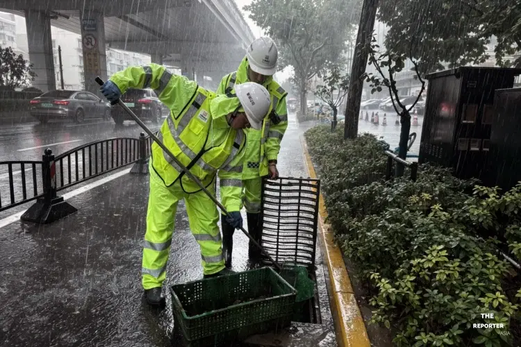 เซี่ยงไฮ้ เผชิญฝนตกหนักลมแรง หลังไต้ฝุ่นดอลฟินถล่มเตือนภัยสีแดง