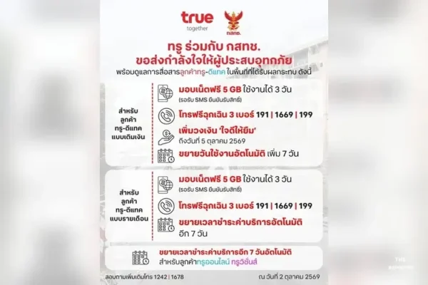 ทรู จับมือ กสทช. อุ้มผู้ประสบอุทกภัย แจกเน็ตฟรี ยืดจ่ายค่าบริการ